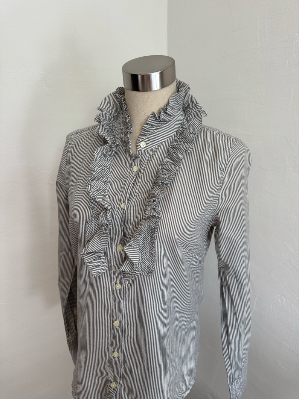 J. Crew Blue & White Striped Classic Ruffle Button-Down Shirt